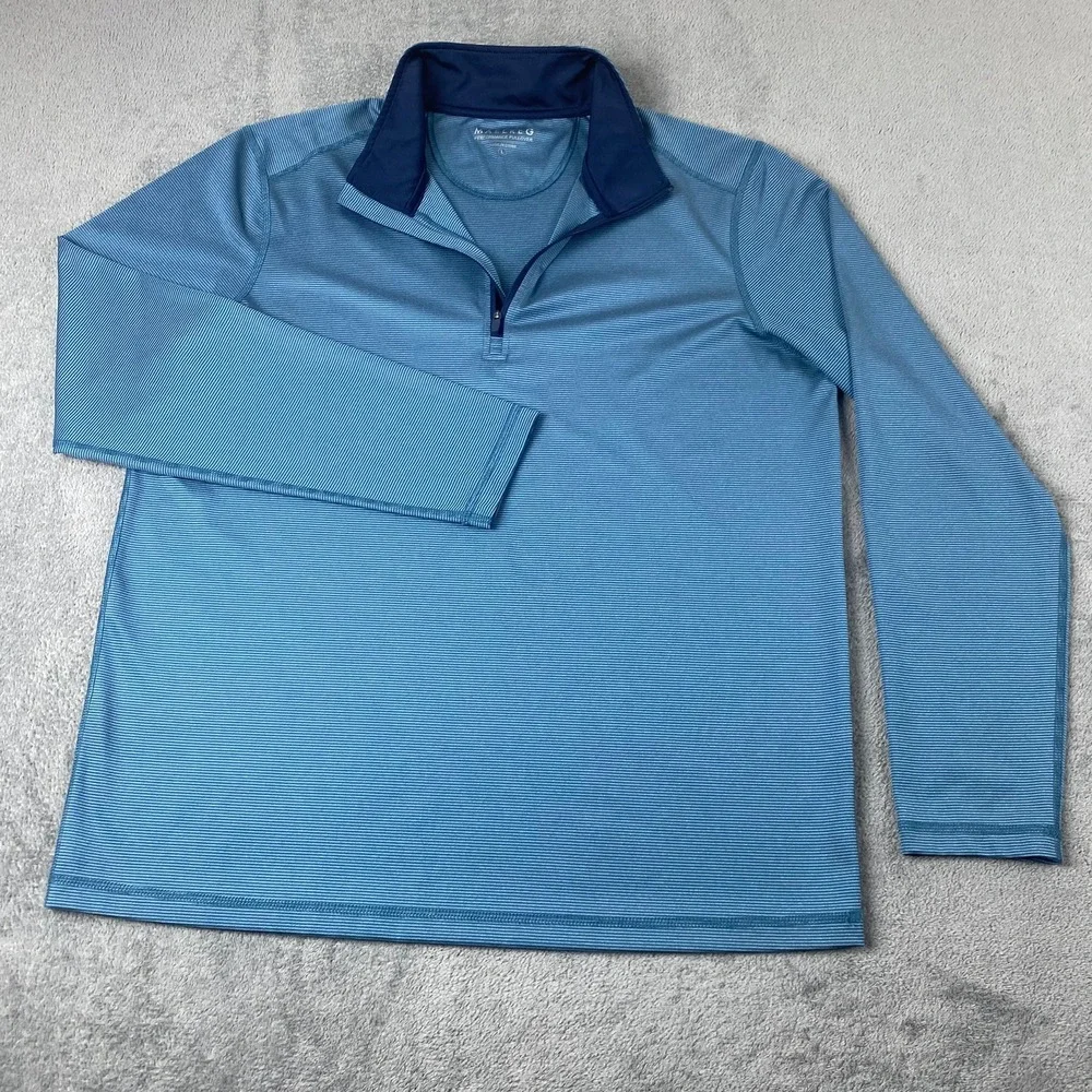 Maelreg Mens Large Performance Pullover Blue Striped Quarter Zip Long Sleeve